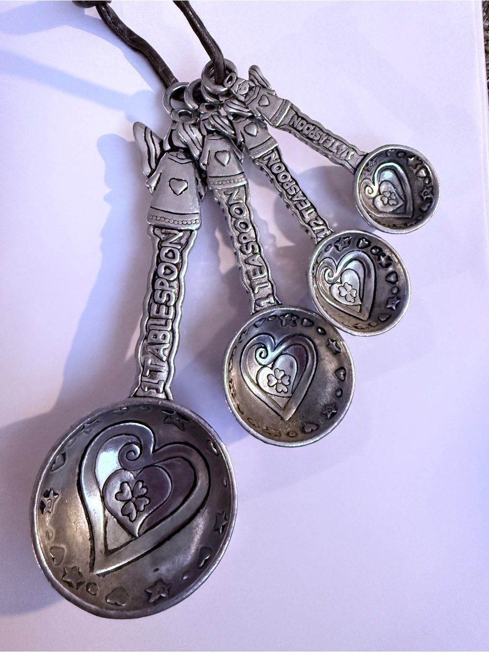 GANZ Angel Heart Silver Medal Measuring Spoons - Set of 4 , Cottagecore